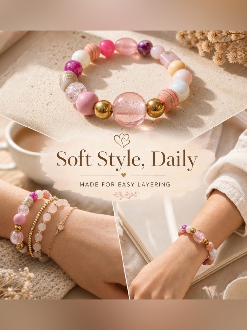 Pink Harmony Beaded Bracelet - Pink